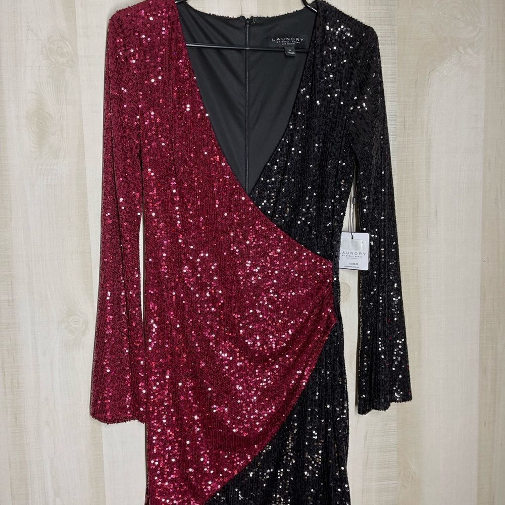 New with tags Laundry by Shelli Segal red black sequin long sleeve dress, sz 6 - Picture 5 of 15